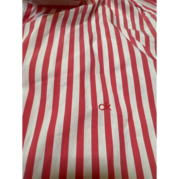Calvin Klein Mens Slim Fit Stretch Cotton Button-Up Shirt Red/White Striped XXL - Picture 2 of 4